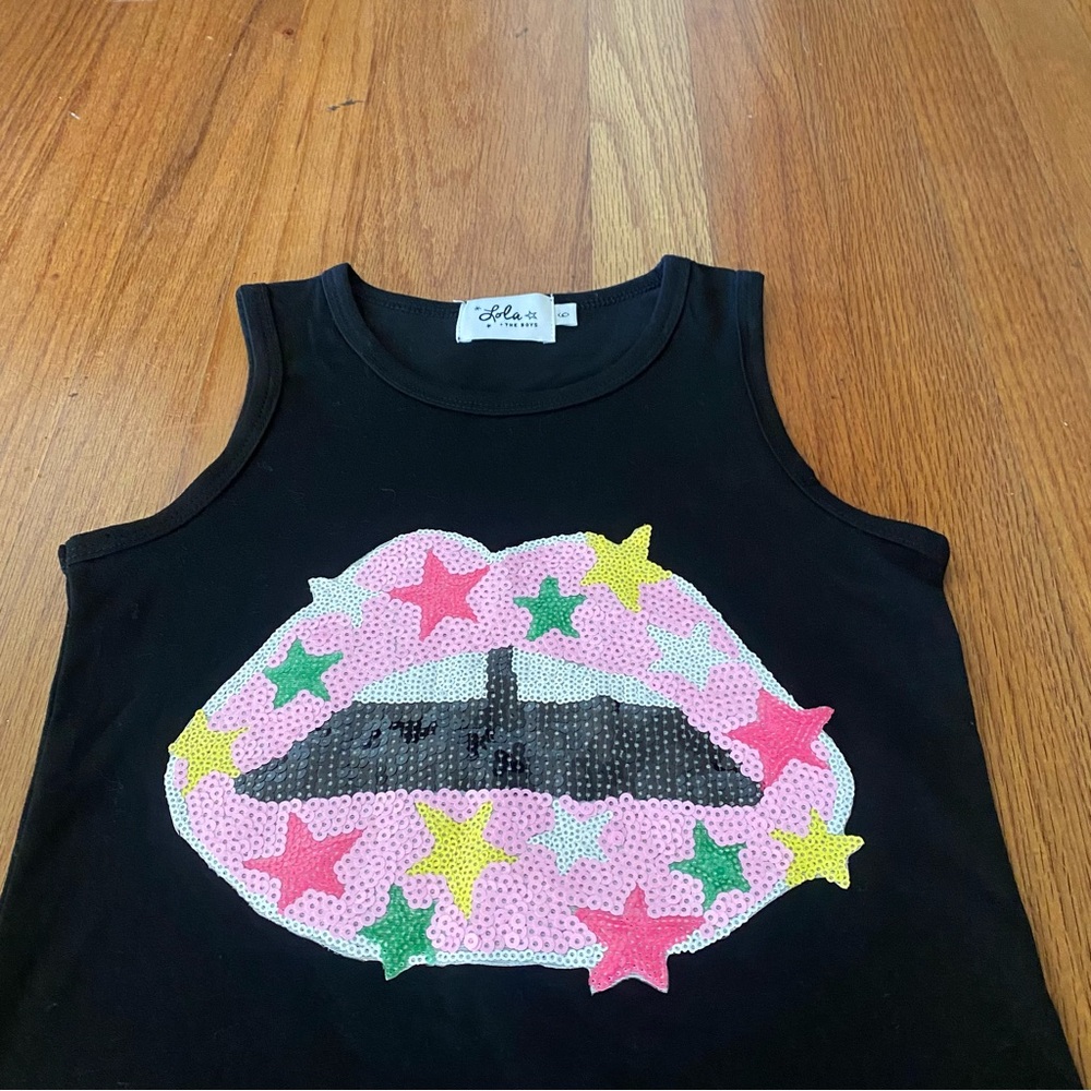 Lola + The Boys Black Tank Top with Sequins Star Design - Picture 3 of 6